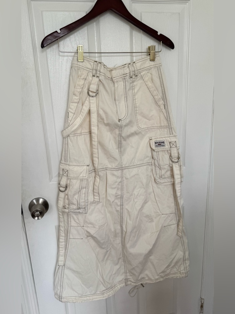BDG Cream Cargo Maxi Skirt with Utility Pockets